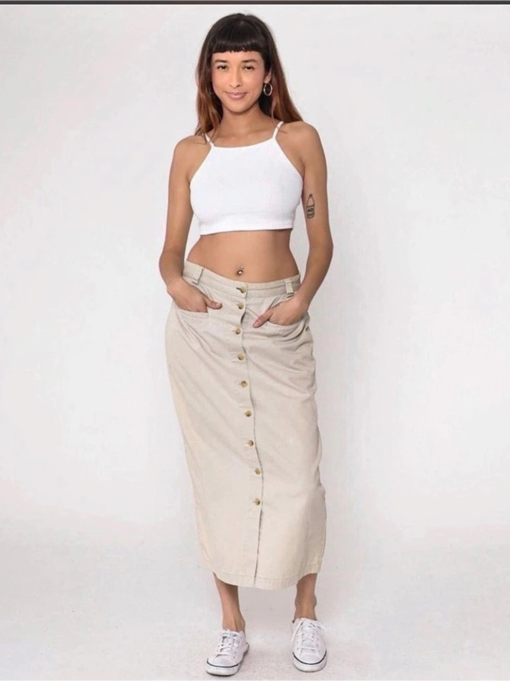 Tommy Hilfiger Women's Beige Button-Front Midi Skirt